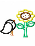 Sunflower and crow appliqué embroidery design