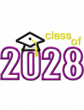 Class of 2028 graduation cap appliqué machine embroidery design
