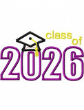 Class of 2026 graduation cap applique machine embroidery design