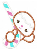 Gingerbread boy with candy cane appliqué machine embroidery design
