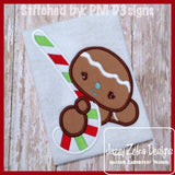 Gingerbread boy with candy cane appliqué machine embroidery design