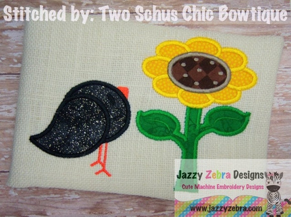Sunflower and crow appliqué embroidery design