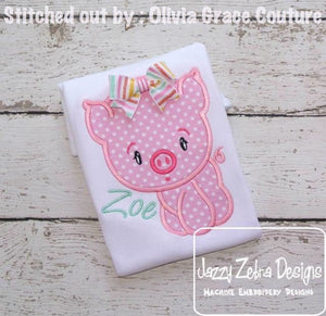 Pig applique machine embroidery design