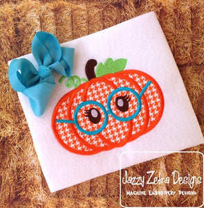 Girl pumpkin wearing glasses appliqué machine embroidery design