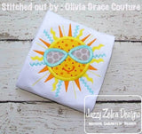 Summer Sun with sunglasses applique machine embroidery design