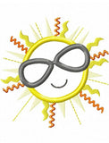 Summer Sun with sunglasses applique machine embroidery design