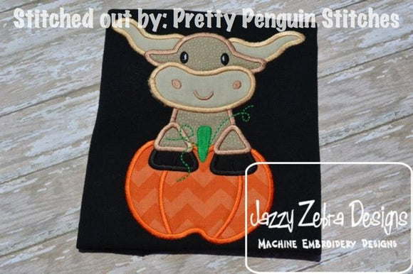 Longhorn with Pumpkin appliqué embroidery design