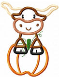 Longhorn with Pumpkin appliqué embroidery design