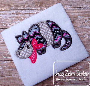 Armadillo wearing bandana appliqué machine embroidery design