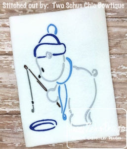 Polar Bear fishing satin stitch embroidery design