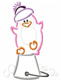 Winter Penguin on Bucket satin stitch embroidery design