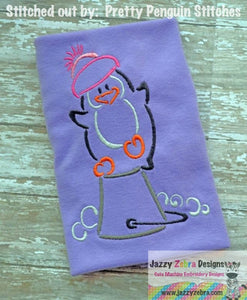 Winter Penguin on Bucket satin stitch embroidery design