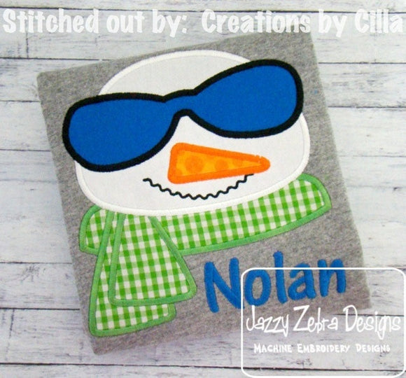 Snowman boy with sunglasses appliqué machine embroidery design