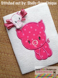 Pig applique machine embroidery design