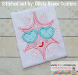 Snowflake girl with heart sunglasses appliqué machine embroidery design