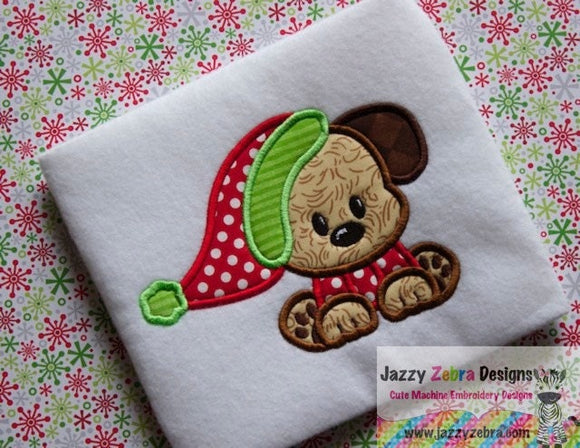 Christmas puppy appliqué machine embroidery design