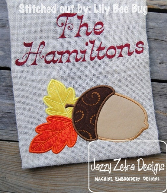 Fall Acorn and Leaves Appliqué machine embroidery Design