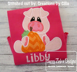 Pig with Pumpkin appliqué machine embroidery design