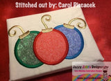 3 Christmas Ornaments applique machine embroidery design