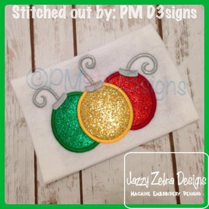 3 Christmas Ornaments applique machine embroidery design