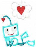 Robot in love appliqué machine embroidery design