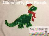 Brachiosaurus Dinosaur wearing scarf and hat appliqué machine embroidery design
