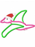 Pterodactyl Dinosaur wearing santa hat appliqué embroidery design