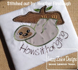 Hairy Sloth applique machine embroidery design