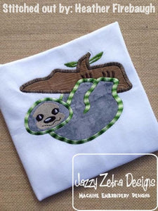 Sloth applique machine embroidery design