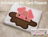 Pig in puddle applique machine embroidery design