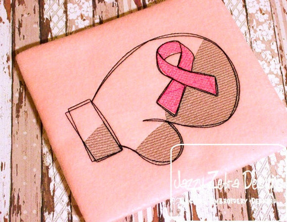 Awareness Ribbon Boxing Glove Sketch Embroidery Design
