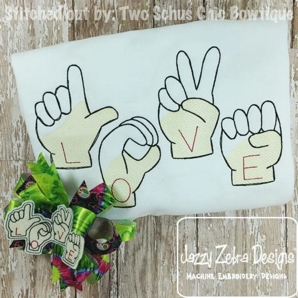 Love Sign Language Sketch machine embroidery Design