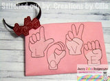 Love Sign Language Sketch machine embroidery Design