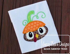 Turkey face with pumpkin hat appliqué machine embroidery design
