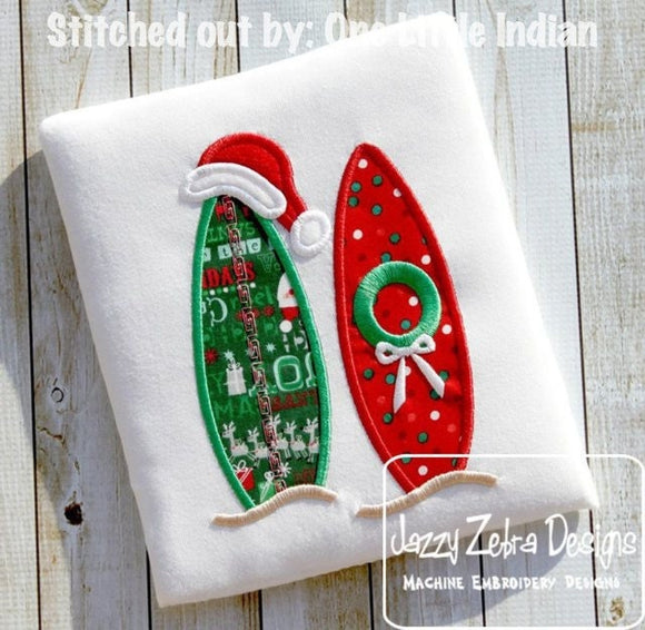 Christmas Surf board appliqué machine embroidery design
