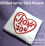 I love You Heart satin stich machine embroidery design
