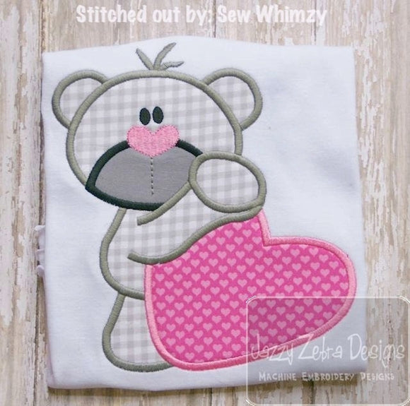 Bear Hugging Heart Appliqué Machine Embroidery Design