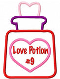 Love Potion #9 appliqué machine embroidery design