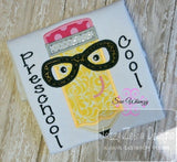 Pencil with glasses appliqué machine embroidery design