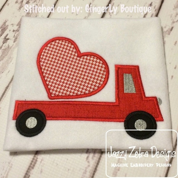 Truck with heart appliqué machine embroidery design