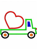 Truck with heart appliqué machine embroidery design