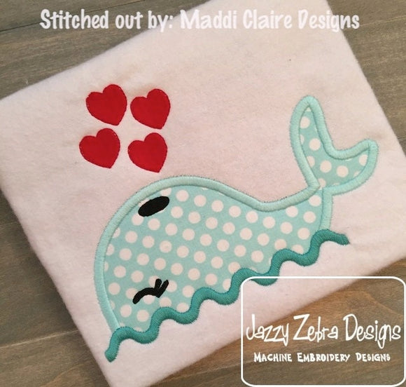 Valentine Whale appliqué machine embroidery design
