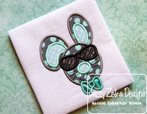 Boy Bunny with sunglasses appliqué machine embroidery design - instant download design