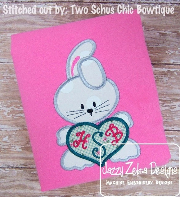 Bunny with Heart appliqué machine embroidery design