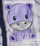 Hippo applique machine embroidery design