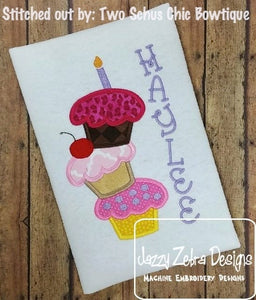 3 stacked Cupcake Appliqué Machine Embroidery Design