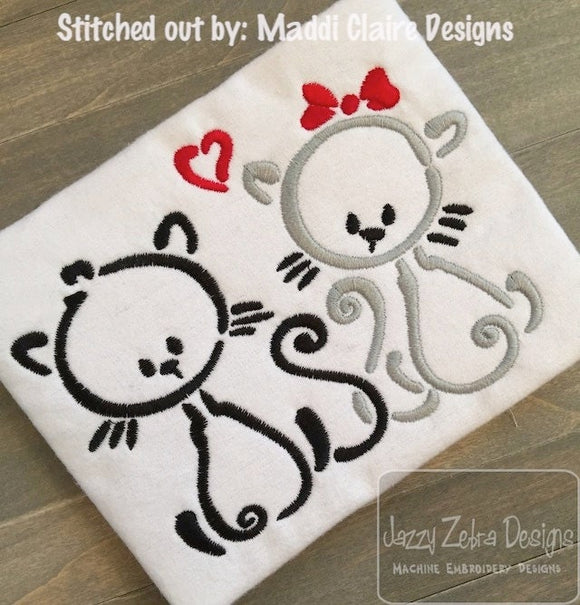 2 Cool Cats in Love satin stitch machine embroidery design