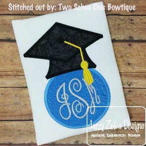 Graduation Cap Monogram Frame Applique Embroidery Design