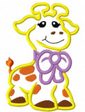 Giraffe with bow appliqué machine embroidery design