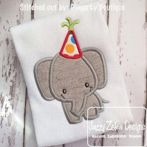 Elephant Birthday appliqué machine embroidery design